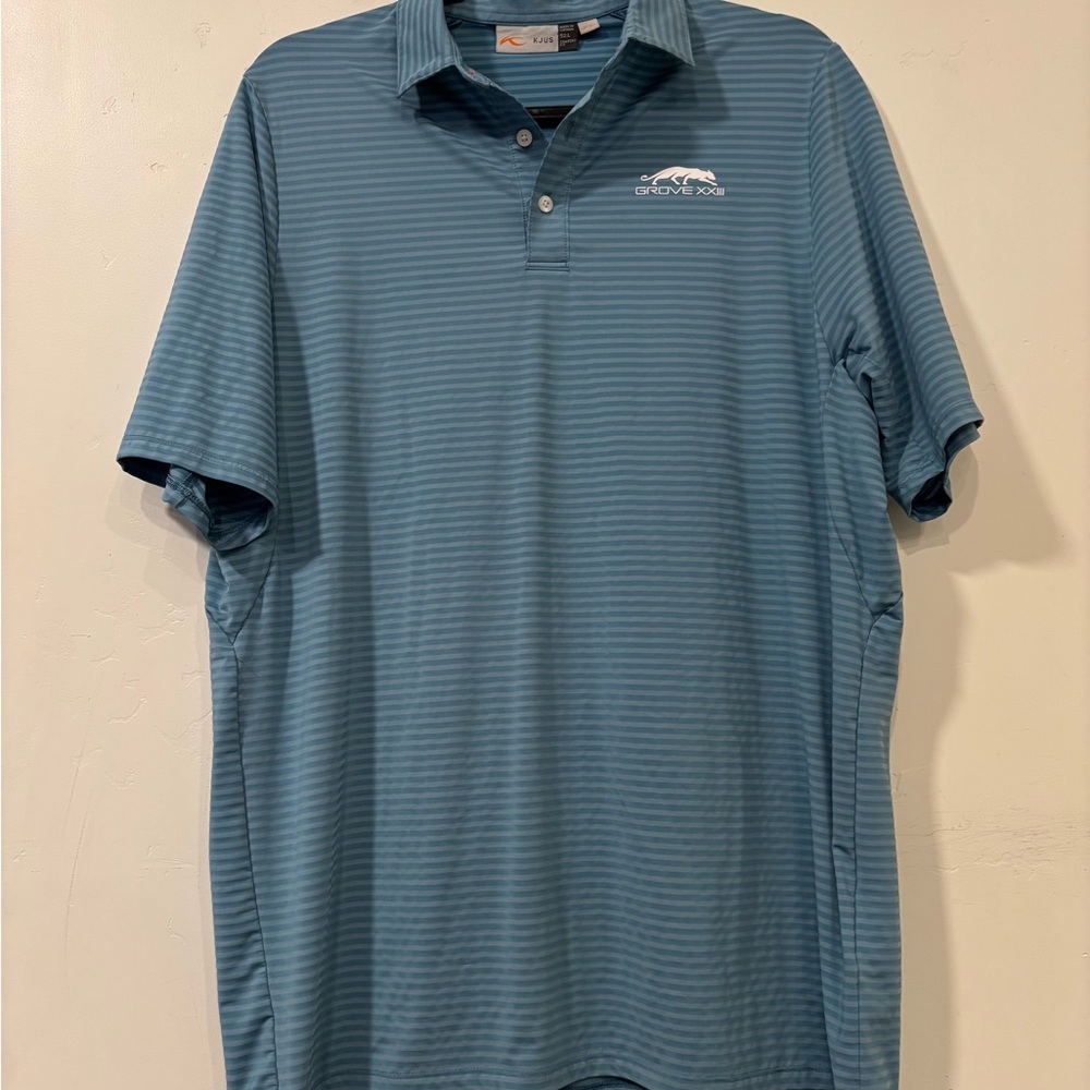 KJUS Grove XXIII Polo Shirt Men's Large 52 Blue Striped Vent Performance Golf